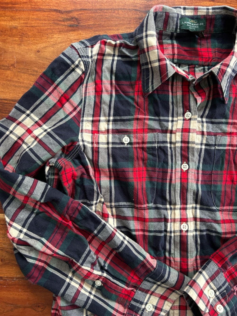 Lauren Ralph Lauren red plaid button up Large Petite